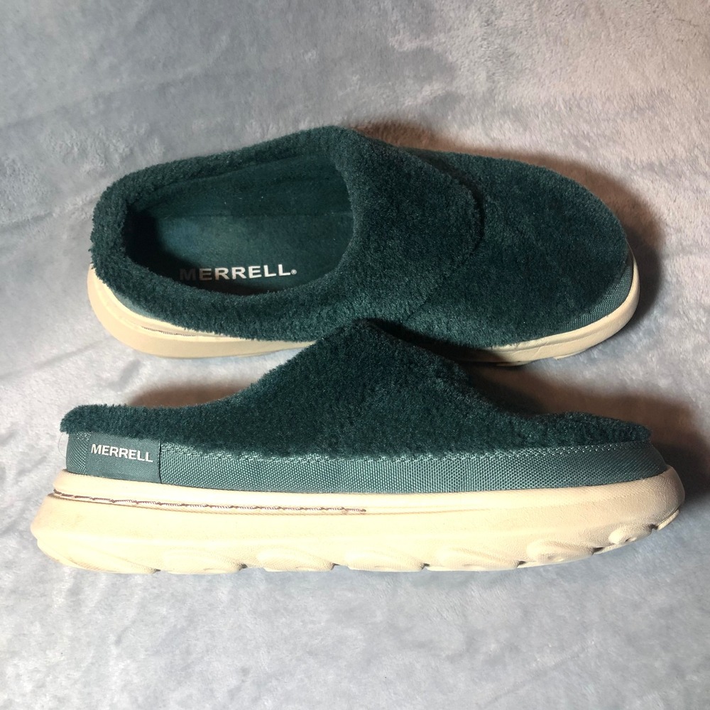 Merrell Hut Moc 2 Cozy Slides Womens 8 Hunter Green Fleece Slip On Mules Shoes - Picture 9 of 16